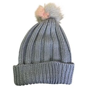 BCBGeneration Pom Pom Beanie Gray with Pink